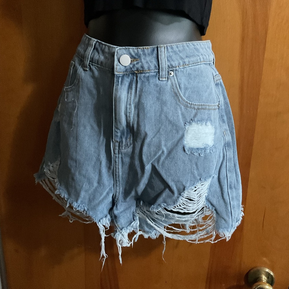 Distressed Light Blue Denim Women's Shorts